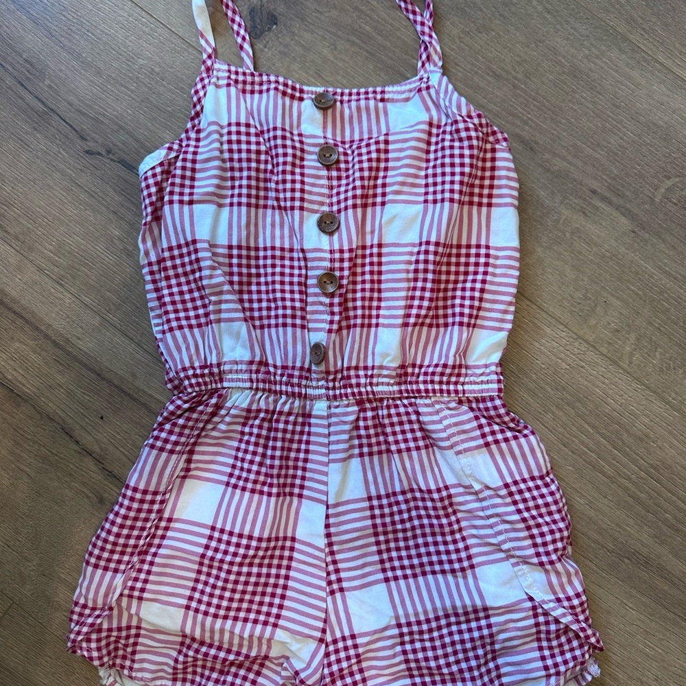 Kids Red Plaid Romper